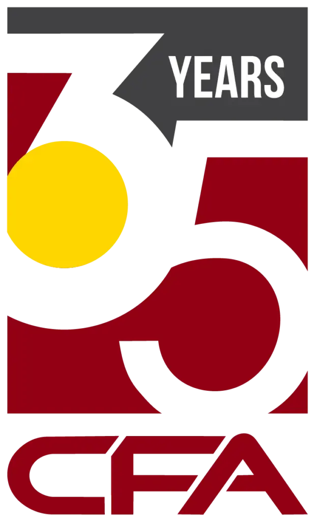 Celebratory graphic showing the number 75 in maroon with a yellow circle and a dark banner reading 'YEARS', plus the CEA logo.