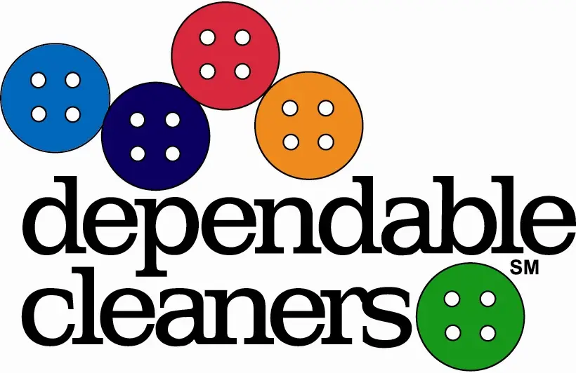 Brand logo for Dependable Cleaners featuring five colorful button icons (blue, dark blue, red, orange, green) arranged above the bold black text Dependable Cleaners.